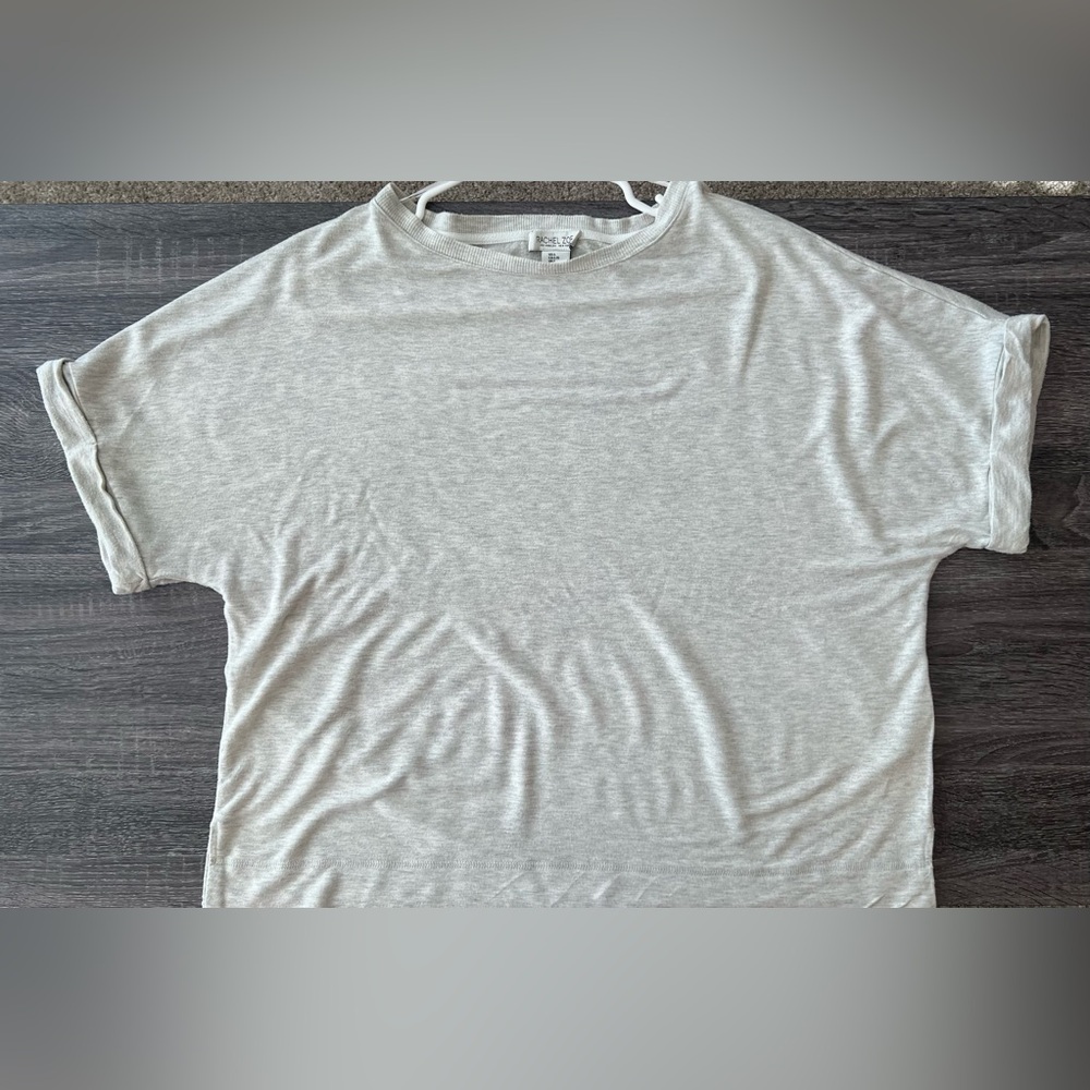 Rachel Zoe Heather Gray Oversized Top with Cropped Short Sleeves | Size L